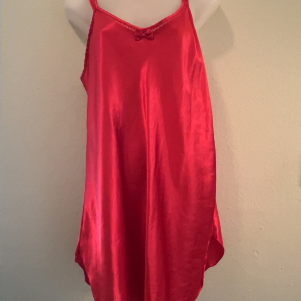 M Womens Elegant Red Satin Chemise